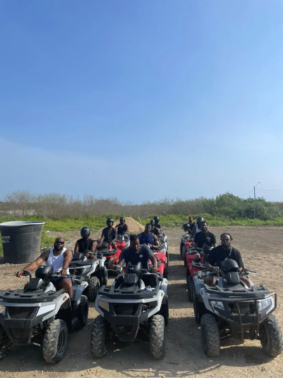 Guests on ATV quad bikes lined up before a guided off-road excursion near Cartagena